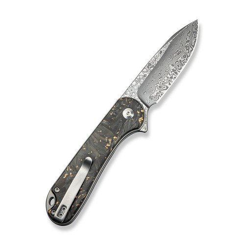 CIVIVI Elementum II (C18062P-10) 2.96" Damascus Drop Point Plain Blade, Black Shredded Carbon Fiber Handle w/ Golden Shred in Clear Resin