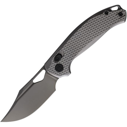 Kunwu Knives DJANGO (X707T3) 3.2" Elmax Black DLC Coated Clip Point Plain Blade, Diamond Textured Titanium Handle