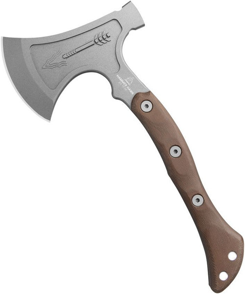 TOPS Knives Hammer Hawk (TPHAMH03) 6.5" 1075 Gray Tungsten Coated Axe Head, Tan Canvas Micarta Handle