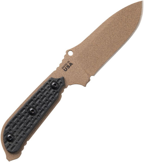 TOPS Knives Mil-Spie Elite (TPMIL3EBCM) 4.0" Tan Coated 1095 Drop Point Blade, Smooth Black Micarta Handle