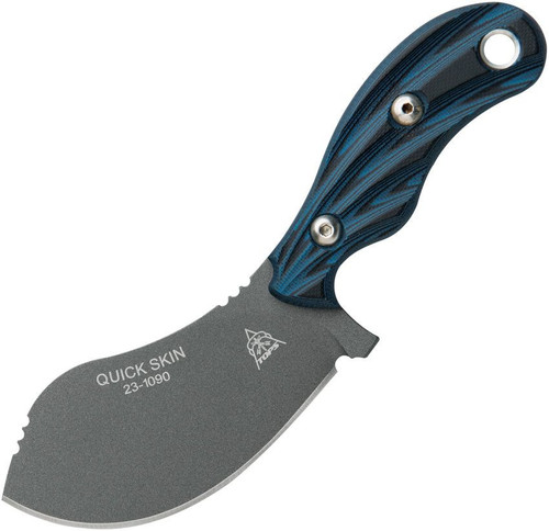 TOPS Knives Quick Skin (TPQSK02) 3.50" 1095 Stonewash Sheepsfoot Plain Blade, Black and Blue G-10 Handle