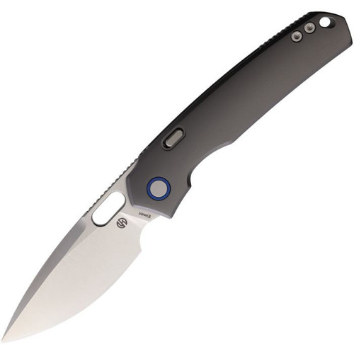 Vosteed Psyop (A2204) 3.32" Elmax Satin Drop Point Plain Blade, Gray Titanium Handle