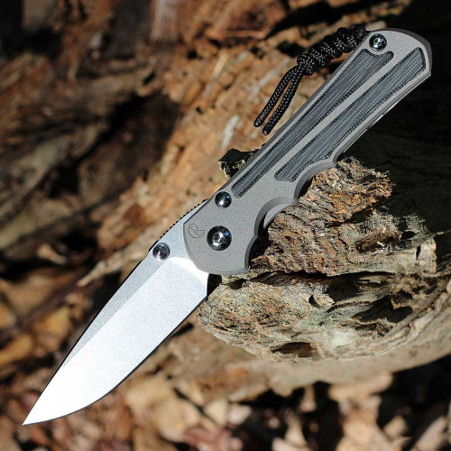 Chris Reeve Knives Large Inkosi Drop Point, 3.60" CPM-MagnaCut Stonewashed Plain Edge, Sandblasted Titanium w/Black Canvas Micarta Inlay Handle (LIN-1012)