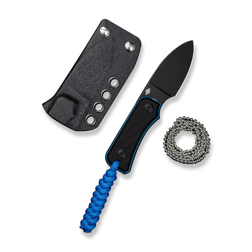 CIVIVI Baby Banter Fixed Blade (C23045-1) 2.39" Nitro-V Blackwashed Drop Point Plain Blade, Black and Blue G-10 Handle, Black Kydex Sheath & Clip