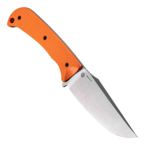 Hogue Extrak XL (35850) 3.9" CPM-MagnaCut Tumbled Clip Point Plain Blade, Removeable Solid Orange G-10 Handle w/ Peel Ply Texture, Black Nylon Blade Guard