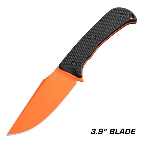 Hogue Extrak XL (35859) 3.9" CPM-M4 Orange Cerakote Clip Point Plain Blade, Removeable Solid Black G-10 Handle w/ Peel Ply Texture, Black Nylon Blade Guard