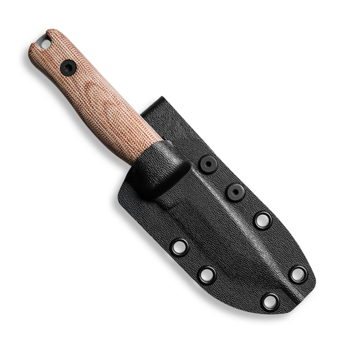 Reiff Knives F3 (F3019NCMBRCR) 2.9" CPM-3V Matte Stonewashed Drop Point Plain Blade, Natural Canvas Micarta Handle, Black Kydex Belt Sheath