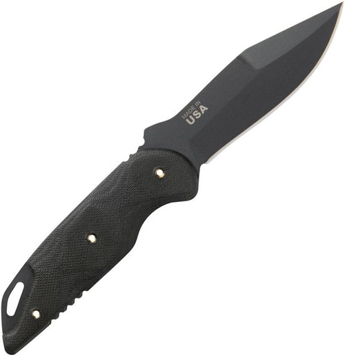 TOPS Sneaky Pete (SP03) 3.63" 1095 Sniper Gray Drop Point Plain Blade, Black Linen Micarta Handle, Black Kydex Sheath