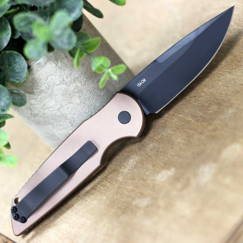Pro-Tech Tactical Response 3 Automatic (TR-3 BT-FDE) - 3.5" 154CM Black DLC Clip Point Blade, FDE Brown Grooved Aluminum Handle, open back view