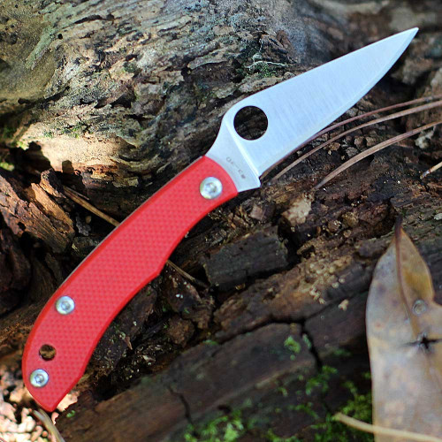 Spyderco Honeybee (C137GRDP) 1.68" 12C27 Stainless Steel Leaf Shaped Plain Blade, Red G-10 Handle