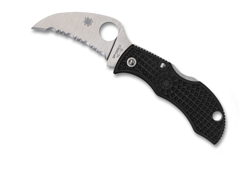 Spyderco Manbug Lightweight (MBKHBS) 1.84" VG-10 Hawkbill Satin Serrated Plain Blade, Black FRN Handle
