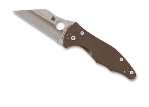 Spyderco Yojimbo 2 (C85GPBN15V2) - 3.20"  Stonewash CPM-15V Wharncliffe Plain Blade, Brown G-10 Handle