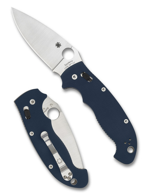 Spyderco Manix 2 XL (C95GPCBL2) 3.85" SPY27 Satin Drop Point Plain Blade, Cobalt Blue G-10 Handle