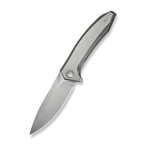 WE Knife Acuminal (WE23070-2) 3.98" Vanax Hand Rubbed Satin Drop Point Plain Blade, Polished Bead Blasted Titanium Handle