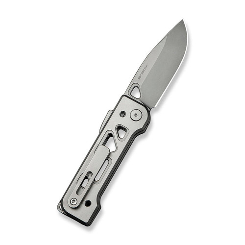 WE Knife Tyro (WE24001-2) 2.91" CPM-20CV Stonewashed Drop Point Plain Blade, Gray Titanium Handle w/ Satin Accents