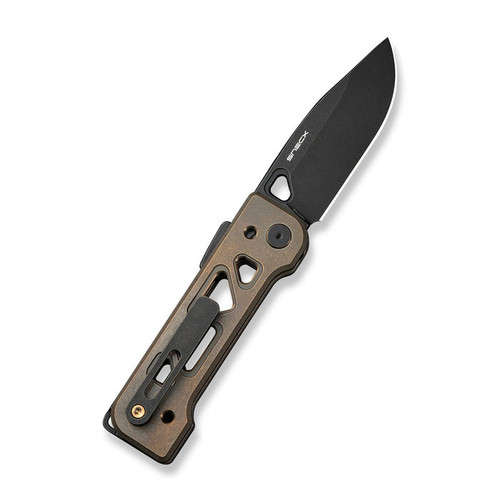 WE Knife Tyro (WE24001-3) 2.91" CPM-20CV Blackwashed Drop Point Plain Blade, Bronze Titanium Handle