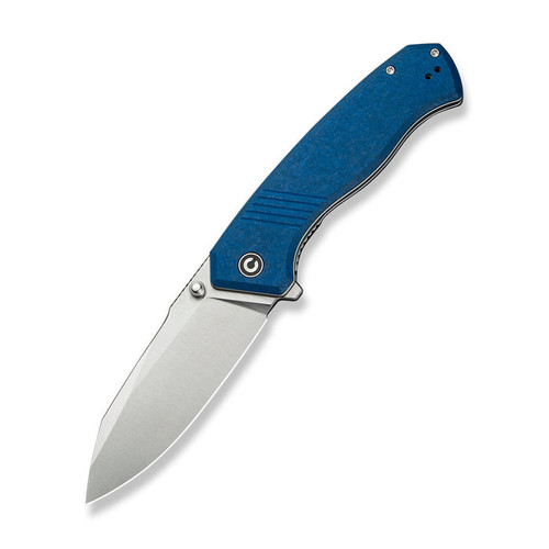 CIVIVI Knives Placoid (C23079-2) 3.67" Sandvik 14C28N Satin Clip Point Plain Blade, Blue Shredded G-10 Handle