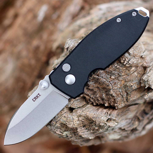 CRKT Squid (2474) 2.27" D2 Stonewashed Drop Point Plain Blade, Black G-10 Handle