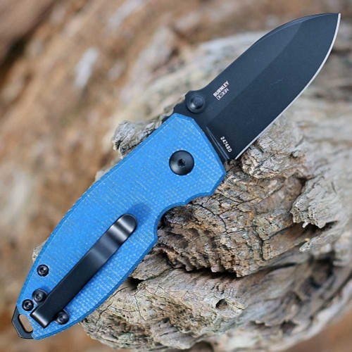 CRKT Squid (2474BD) 2.27" D2 Black Oxide Coated Drop Point Plain Blade, Blue Micarta Handle