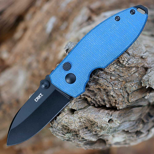 CRKT Squid (2474BD) 2.27" D2 Black Oxide Coated Drop Point Plain Blade, Blue Micarta Handle