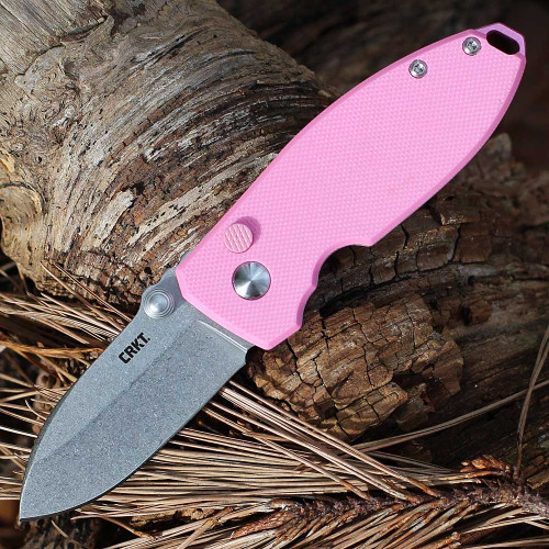 CRKT Squid (2474P) 2.27" Sandvik 14C28N Stonewashed Drop Point Plain Blade, Pink G-10 Handle