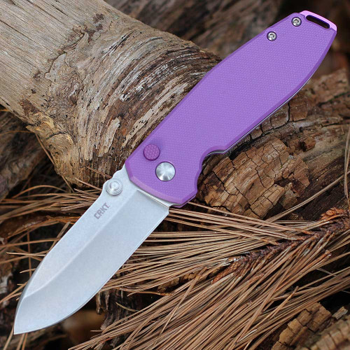 CRKT Squid XM (2495P) 2.95" Sandvik 14C28N Stonewashed Drop Point Plain Blade, Violet G-10 Handle