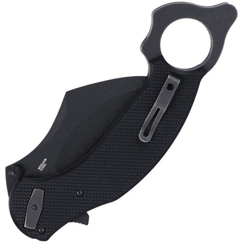 CRKT Du Hoc (2635) 3.62" D2 Black Powder Coated Hawkbill Plain Blade, Black G-10 Handle