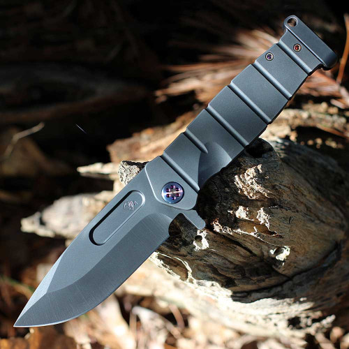 Medford USMC Fighter Flipper (MK204SPQ-30PV-TFCF-PP) 4.25" S45VN Drop Point Black PVD Blade, Black PVD Titanium Handle, Flamed Hardware, Flamed Clip, Black PVD Pommel
