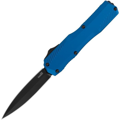 Kershaw Livewire OTF (9000DEBLU) 3.25" CPM-MagnaCut Black PVD Coated Double-Edged Spear Point Plain Blade, Blue Aluminum Handle w/ Double-Action Thumb Slide