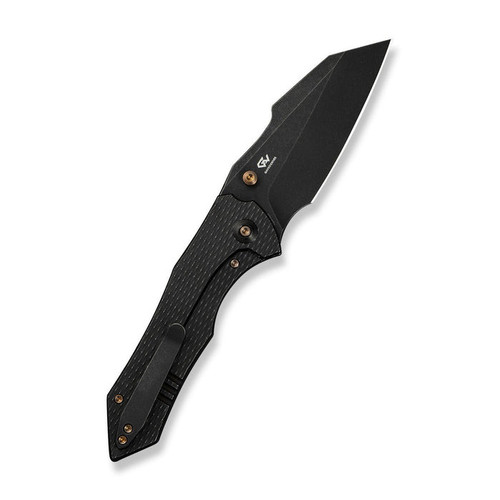 WE Knife High-Fin XL (24010-1) 3.48" CPM-20CV Blackwashed Reverse Tanto Plain Blade, Black Titanium Handle