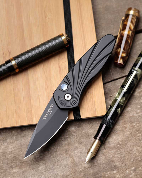 Pro-Tech Knives Sprint Automatic (2937) - 2" 154CM Blk Spear Point Blade, Black 3D Craved Aluminum Handle