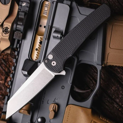 Pro-Tech Malibu 3.25 inch CPM-MagnaCut reverse tanto blade open, stonewash finish, high flat grind