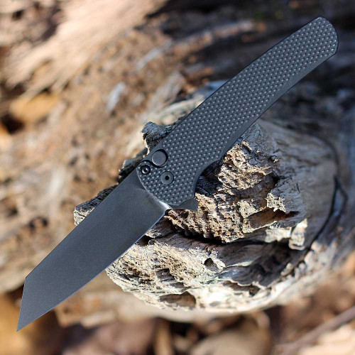 Pro-Tech Malibu Button Lock Flipper (5406) - 3.5" CPM-MagnaCut DLC Black Reverse Tanto Blade, Textured Black Aluminum Handle with Black Hardware, Black Clip