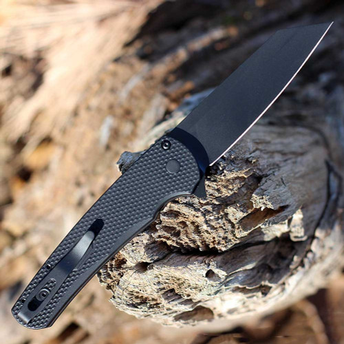 Pro-Tech Malibu Button Lock Flipper (5406) - 3.5" CPM-MagnaCut DLC Black Reverse Tanto Blade, Textured Black Aluminum Handle with Black Hardware, Black Clip