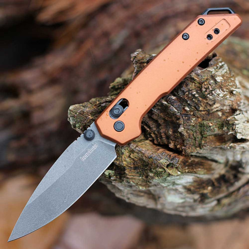 Kershaw Mini Iridium (2051BRZBW) 3" D2 Blackwash Spear Point Plain Blade, Bronze Anodized Aluminum Handle