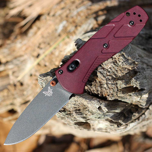 Benchmade Mini Barrage (585BK-04) 3.45" CPM-S30V Cobalt Cerakote Drop Point Plain Blade, Redstone Richlite Handle
