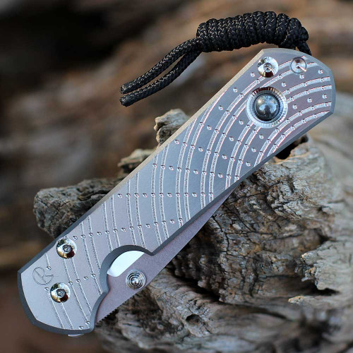 Chris Reeve Large Sebenza 31 Unique Graphic Style: SS20"A" - 3.61" Stonewash/Polished CPM-MagnaCut Drop Point Blade, Sandblasted Titanium with Hematite (L31-1408-0400)