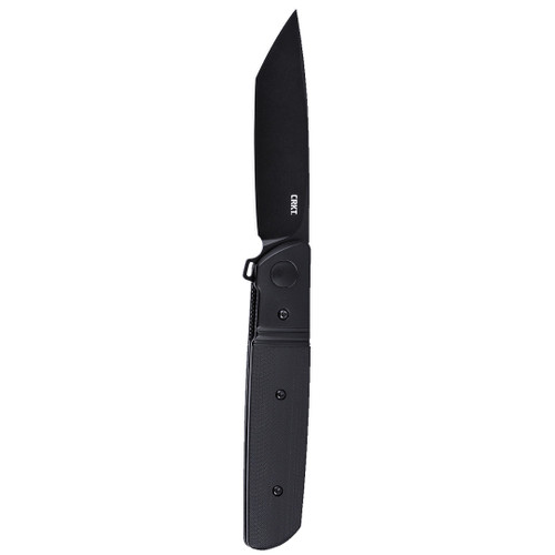 CRKT Bamboozled A/O (5720K) 3.31" D2 Black Oxide Tanto Plain Blade, Black G-10 Handle w/ Black Stainless Steel Bolsters