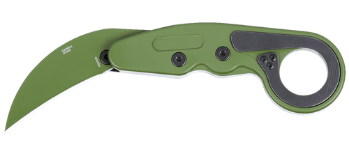 CRKT Provoke 4040BG profile view showing 2.41 inch D2 green Cerakote hawkbill blade and OD green aluminum handle with Kinematic mechanism.