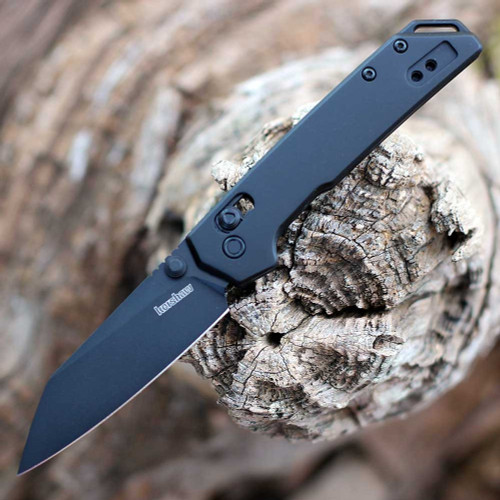 Kershaw Mini Iridium (2051RBLK) 3" D2 Black Reverse Tanto Plain Blade, Black Anodized Aluminum Handle