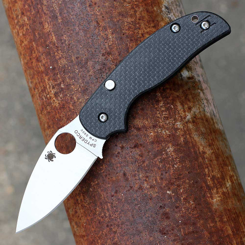 Spyderco Sage 6 Sprint Run (C123CFBCLS90VP) 3" CPM-S90V Satin Drop Point Plain Blade, Black Carbon Fiber Handle w/ a Compression Button Lock