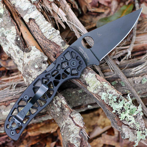 Spyderco Edgerati C266BKALBKP CPM-S30V Black DLC full-flat drop point blade — 3.57 in, index-finger choil, Round Hole opener