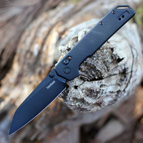 Kershaw Iridium Reverse Tanto (2038RBLK) 3.4" D2 Black-oxide Coated Tanto Point Plain Blade, Black Aluminum Handle