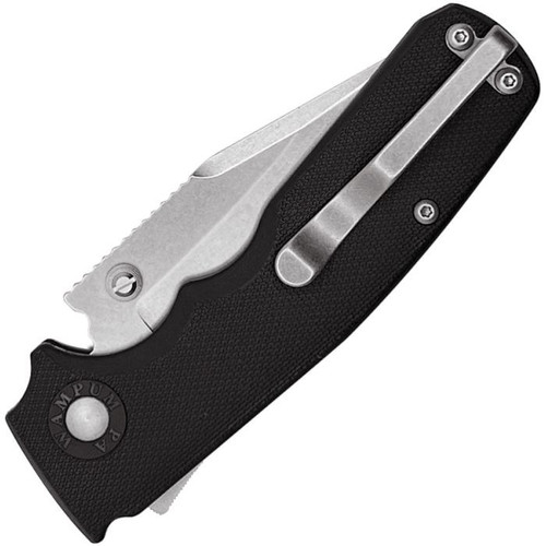 Demko Knives Shark-Cub (DEMSC10ABKCP) 2.63" AUS-10A Stonewashed Clip Point Plain Blade, Black Glass Reinforced Nylon Handle