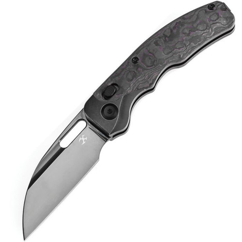 Kansept Vivid (K1094V4) 3.04" CPM-S35VN Mirror DLC Finished Wharncliffe Plain Blade, Blackwashed Titanium w/ Purple Haze Fat Carbon Fiber Handle
