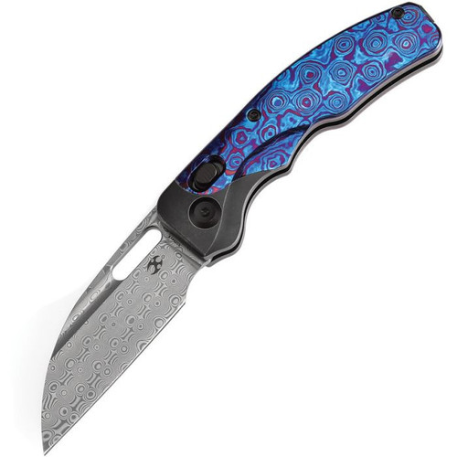 Kansept Vivid (K1094V5) 3.04" Damascus Wharncliffe Plain Blade, Blackwashed Titanium w/ Timascus Handle