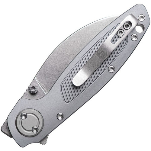 Vosteed Shilin Cutter (A2805) 2.9" Elmax Stonewashed Sheepsfoot Plain Blade, Gray Aluminum Handle