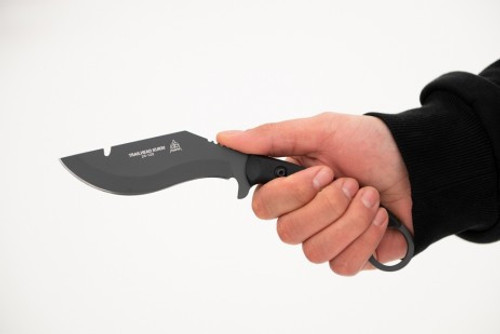 TOPS Trailhead Kukri (TPTDKR01) 4.75" 1095 Sniper Gray Kukri Plain Blade, Black Canvas Micarta Handle, Black Kydex Sheath