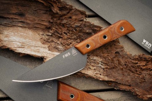 Tops Frog Market Special Mini (FMSM-01) 3.25" 1095 Tungsten Cerakote Straight Back Plain Blade, Tan Canvas Micarta Handle, Black Kydex Sheath