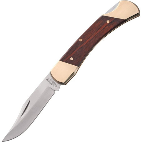 Schrade Uncle Henry Bear Paw (LB7) 3.75" 7Cr17MoV Satin Clip Point Plain Blade, Wood Handle with Brass Bolsters, Brown Leather Sheath